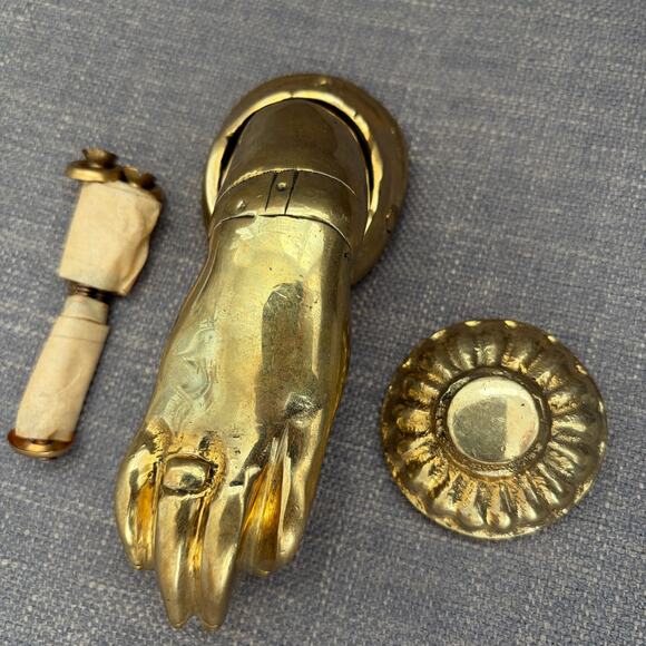 Vintage Ball in Hand Brass Door Knocker Victorian Woman Hand With Striker Plate